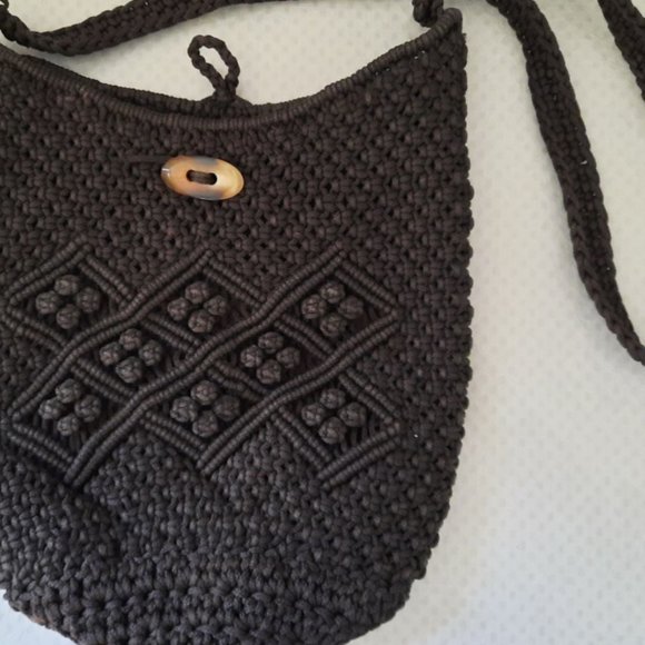 ๐ Cute Dark Brown Macrame Purse Shoulder Bag, Boho, Cottage Core, LN - Picture 4 of 8